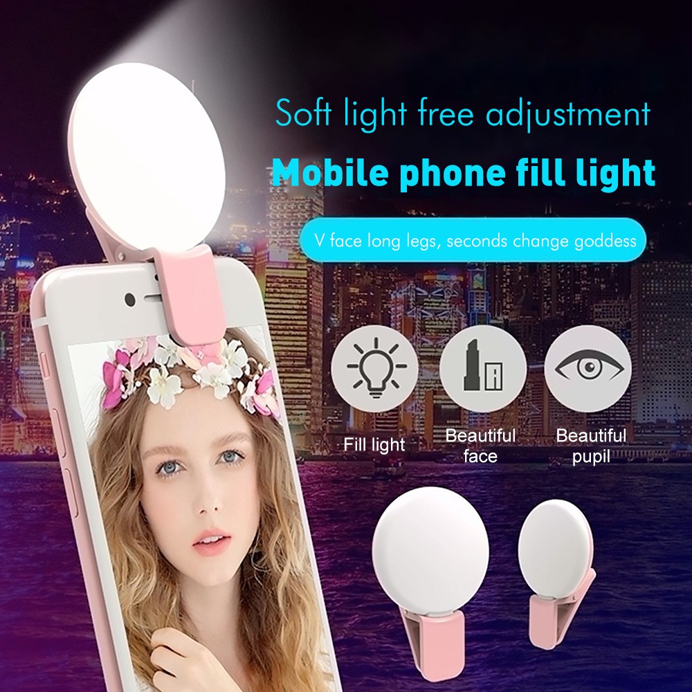 Portable Selfie Ringlight LED Clip Ring light Adjustable Rechargeable
