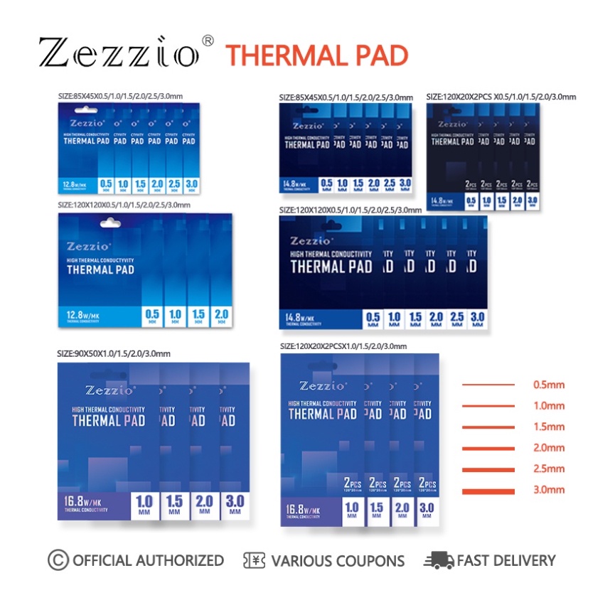 Zezzio Heat Dissipation Silicone Pad 12.8/14.8/16.8W/MK For CPU GPU RAM ...