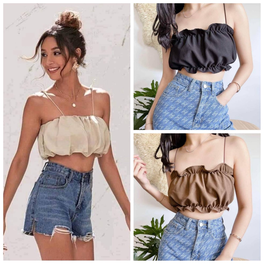 Jill Plain Crop Top (Crepe/Silk Fabric) | Shopee Philippines