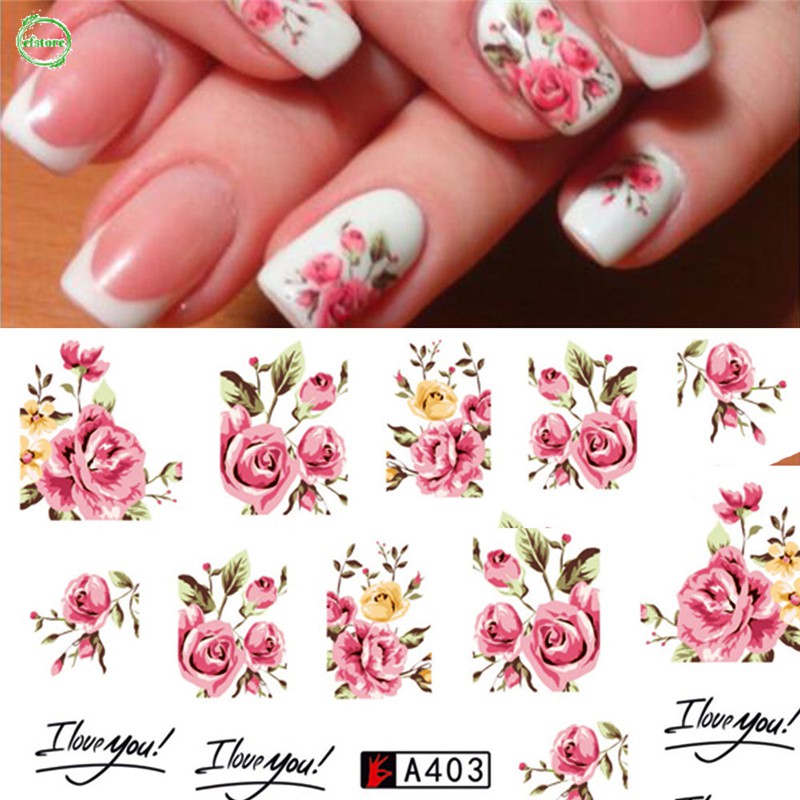 1pc Transfers Rink Roses Flowers Gel Polish Nail Art Water Decals ...