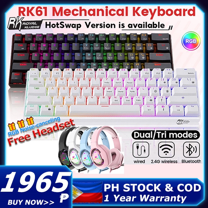 ☁Royal Kludge Rk61 Rk71 Three Mode Hot Swappable 60% Rgb Mechanical ...