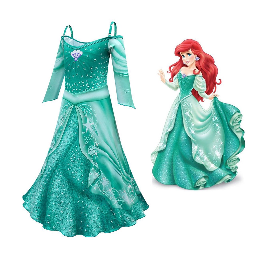 Disney Princess Ariel Cosplay Costume The Little Mermaid Dress Long Short Sleeved Skirt Skirt