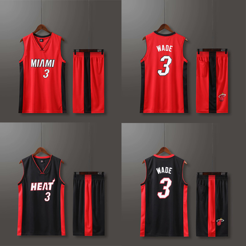 NBA Miami Heat Basketball Jersey NO.3 Wade Jersey Basketball Uniform Clothes Set for Men Women Adults