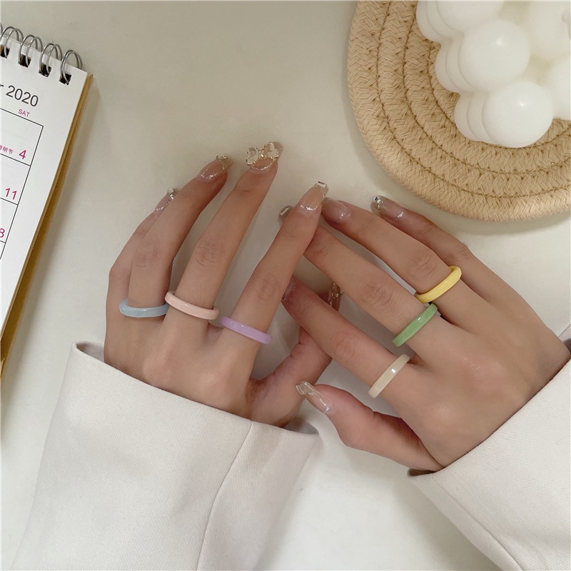 7Pcs Resin Colourful 17mm Round Rings Set for Women Girls Jewelry Party ...