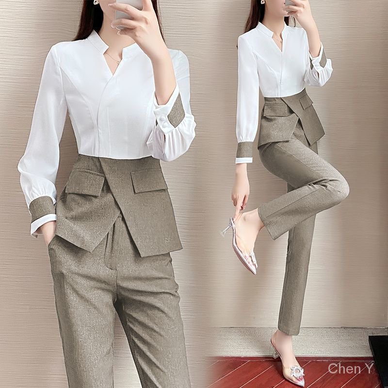 Corporate Attire For Women Semi Formal Attire Single/Set2021Autumn New  Fashion Elegant Slim Fit Slimming Versatile Business Shirt Two-Piece Pants  Trendy | Shopee Philippines