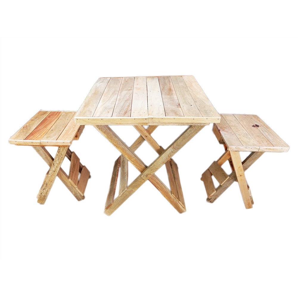 Outdoor Foldable Wooden Table and Chairs Set (1 table 2 chairs