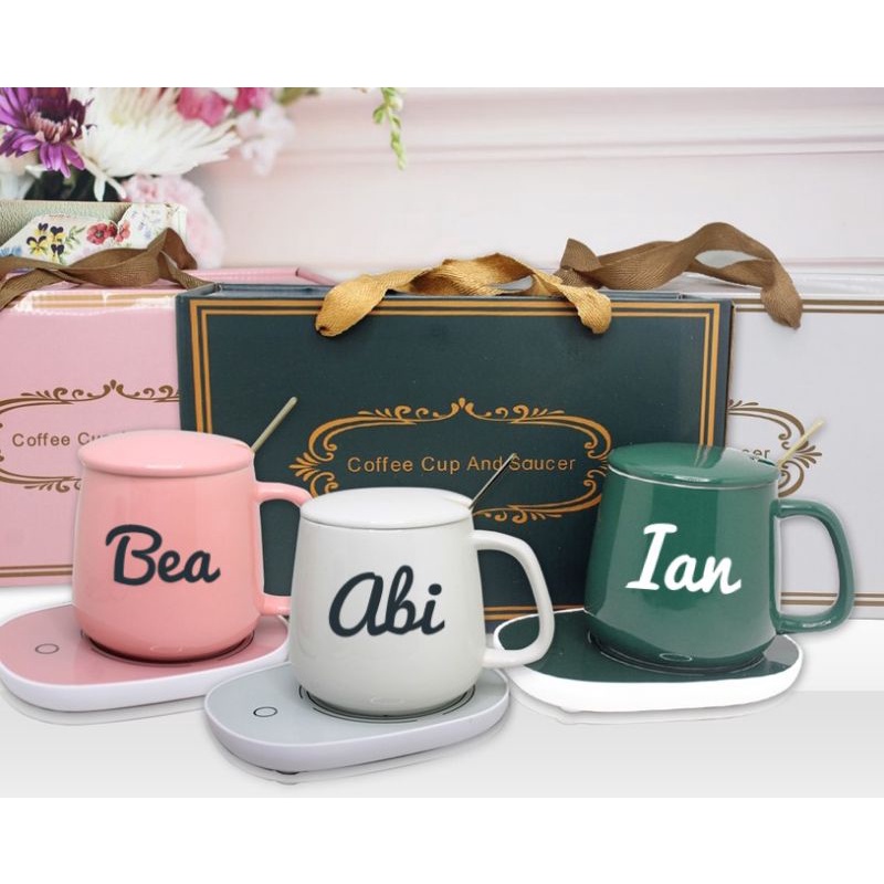 COFFEE MUG WARMER GIFT SET / FREE NAME CERAMIC MUG WITH WARMER | Shopee ...