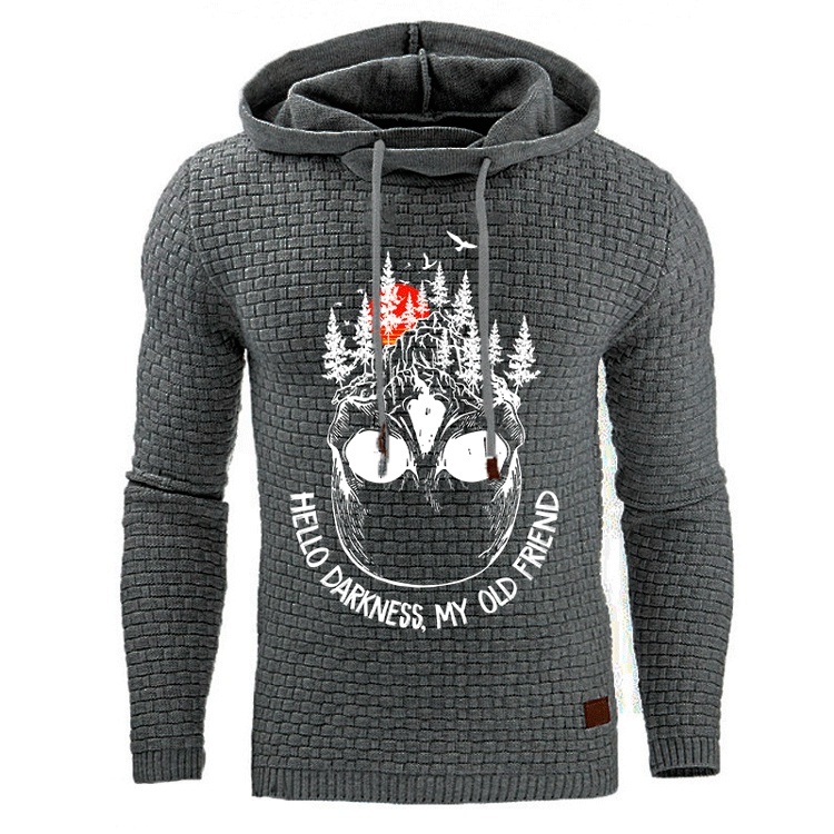 Men's Jacquard Sweater Long Sleeve Hoodie Skull Print Hooded Sweatshirt