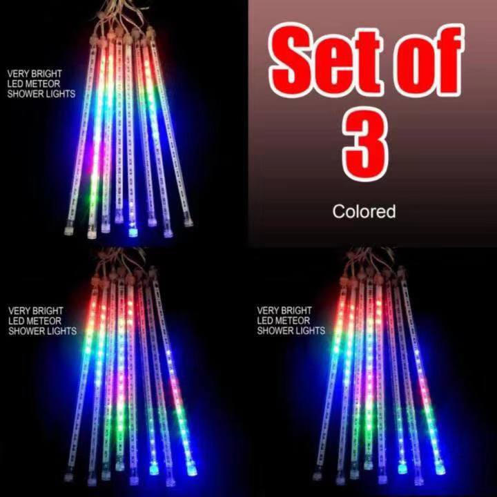 ( Set of 3 ) Meteor Shower LED Christmas Lights 8 Tubes 30CM (Multicolor/yellow/White) Shopee