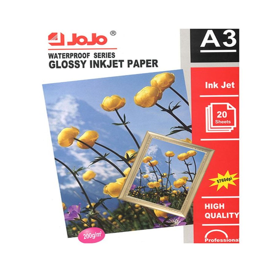20 Sheets Jojo Waterproof Glossy Inkjet Photo Paper 200gsm Size A3