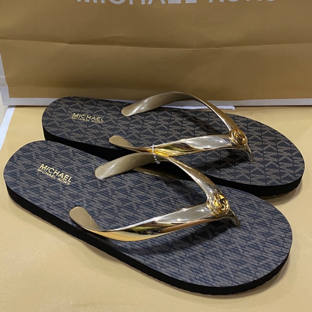 Michael Kors Navy & White Jet Set Print Rubber Flip Flop Size 10