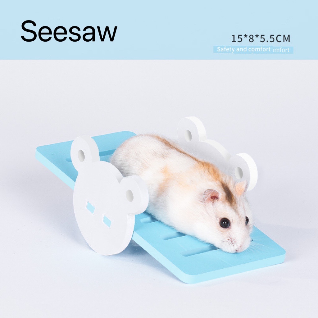 View of JONSANTY Hamster Toy Cage Decor Wooden Swings Seesaw Toy Syrian Cottage ...