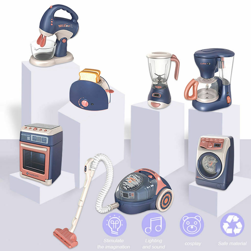 Washing Machine Toy For Kids Dollhouse Furniture Pretend Play Household Appliance Realistic Sounds Lights Laundry Set Rotatable Roller Children Birthday