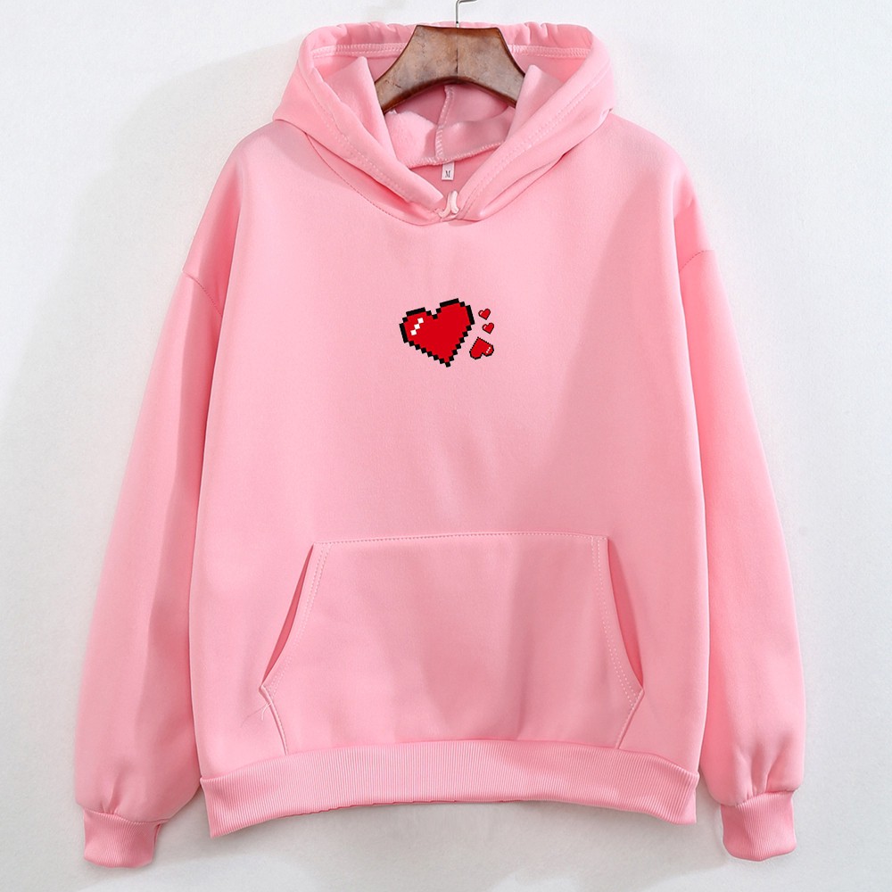 Sweatshirt Women Heart shaped Print Ulzzang Hoodie Kawaii Hoody Ladies K pop Coat for Girls Casual Graphic Hoodies Top Shopee Philippines