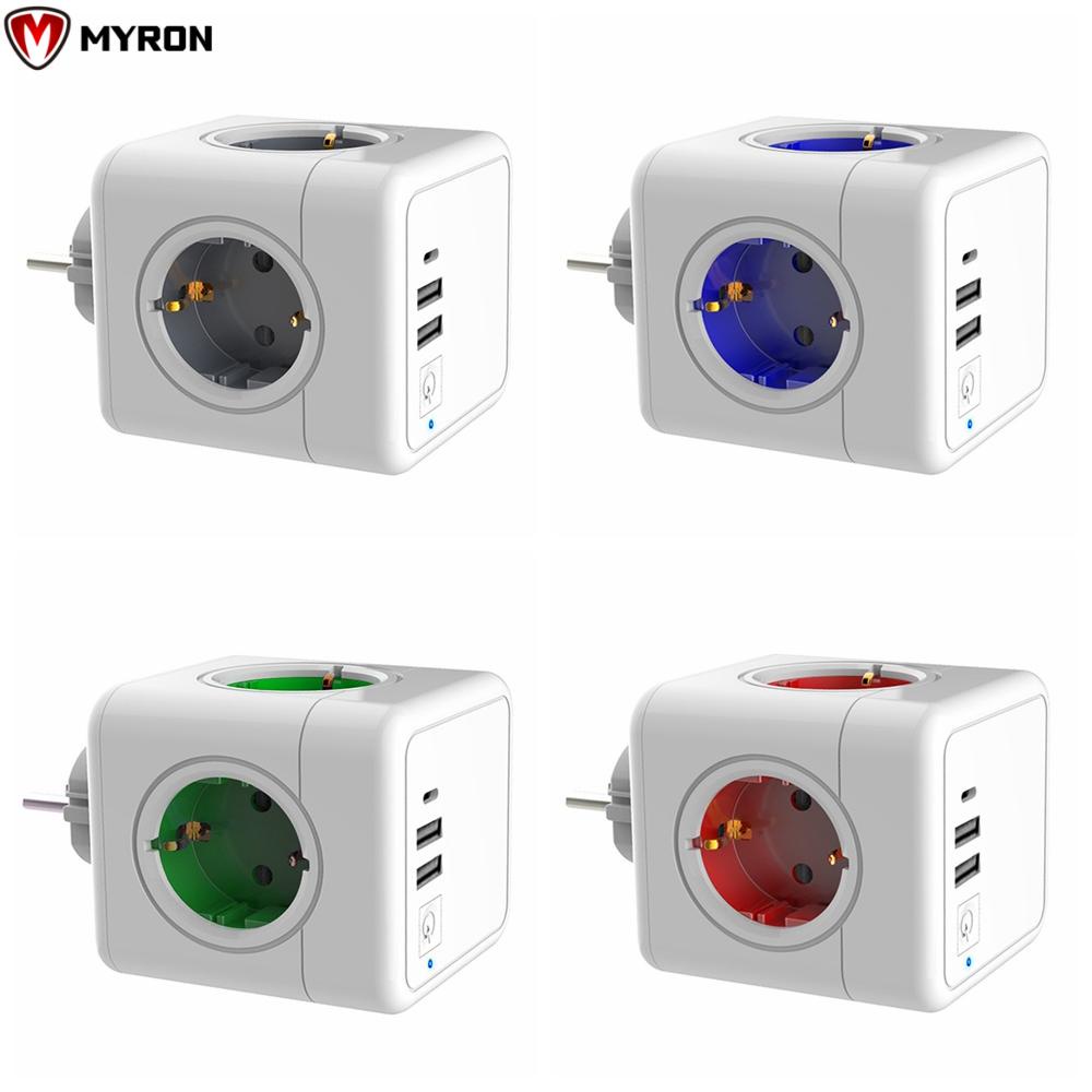MYRON Safety Electrical Socket Power Strip Charging Dock EU Plug 16A ...