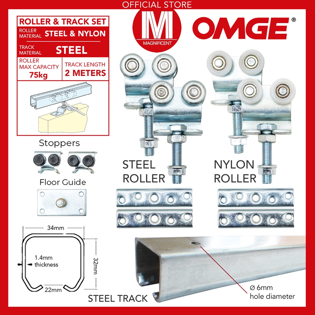 Heavy Duty Omge Hanger Roller and 2meter Steel Door Track for Sliding