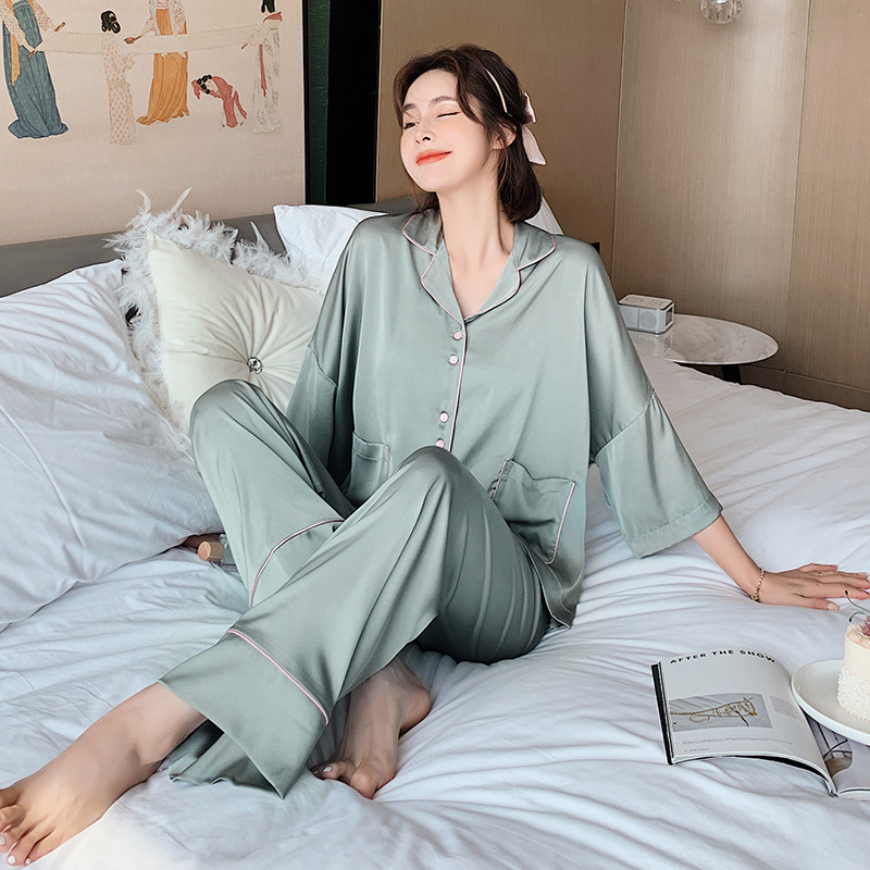 Youhottest Top Sale New Silk Pajamas Silk Long sleeves Solid Plain