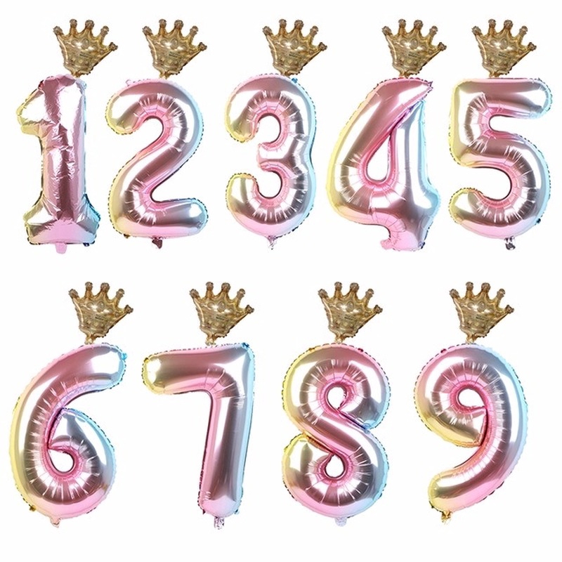 rainbow number balloons gold crown foil balloon kids birthday party ...