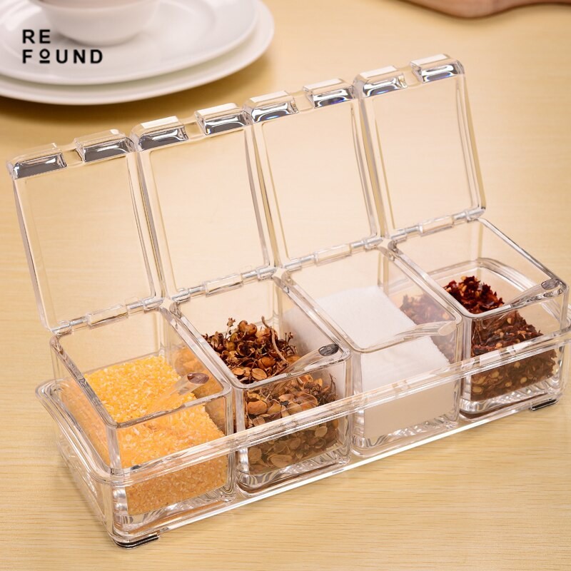 Four In One Spoon Kitchen Organizer Storage Boxes Spices Seasoning Jar ...