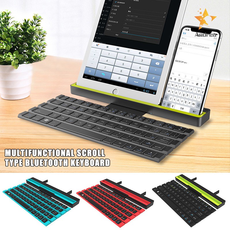 Foldable Wireless Rollable Bluetooth Keyboard with Holder Universal for ...