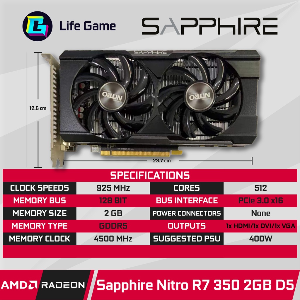 Used Sapphire R7 350 2G 2GB D5 DUAL FAN AMD Graphic Graphics Card grafik cards stock GPU Shopee Philippines