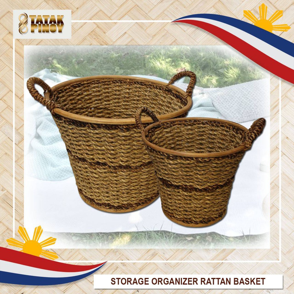 TATAK PINOY Rattan Basket Storage Baskets Shelf Organizer Container ...