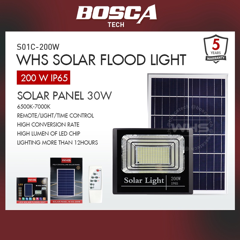 WHS Solar Flood Light LED IP65 S01C 200W W-HS with Solar Panel 30w ...