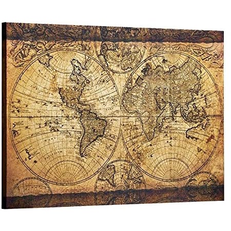 Vintage World Map Canvas Wall Art Retro Map of The World Canvas Prints ...