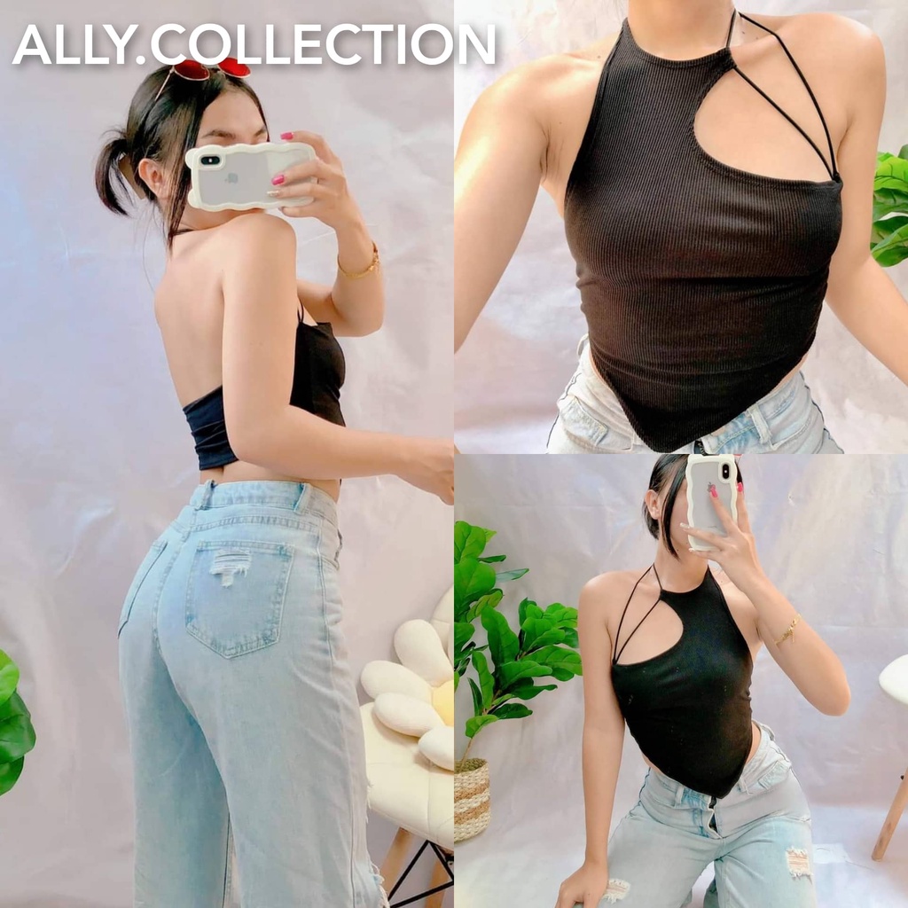 KELSEY Asymmetrical Cut Out Sexy Curve String Backless Crop Top Ally ...