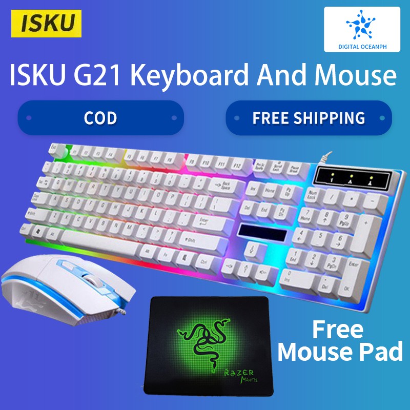 ISKU G21 RGB Backlight Gaming Keyboards LED Rainbow Color LED Backlight ...