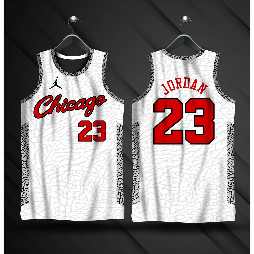 CHICAGO BULLS CEMENT JERSEY ELEPHANT WHITE BLACK RED JERSEY FULL SUBLIMATION
