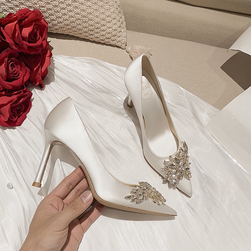 Wedding high heels ladies new bridal shoes wedding French high heels women  stiletto pointed bridesmaid shoes | Shopee Philippines