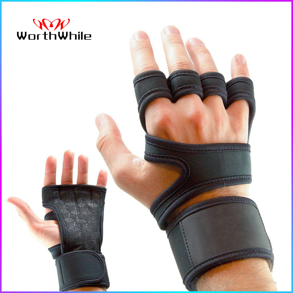 WorthWhie Gym Fitness Gloves Hand Palm Protector with Wrist Wrap Support Crossfit Workout Bodybuilding Power Weight Lifting