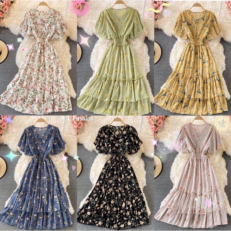#536 Korean new garterist waistline Layer maxi dress 6colors | Shopee ...