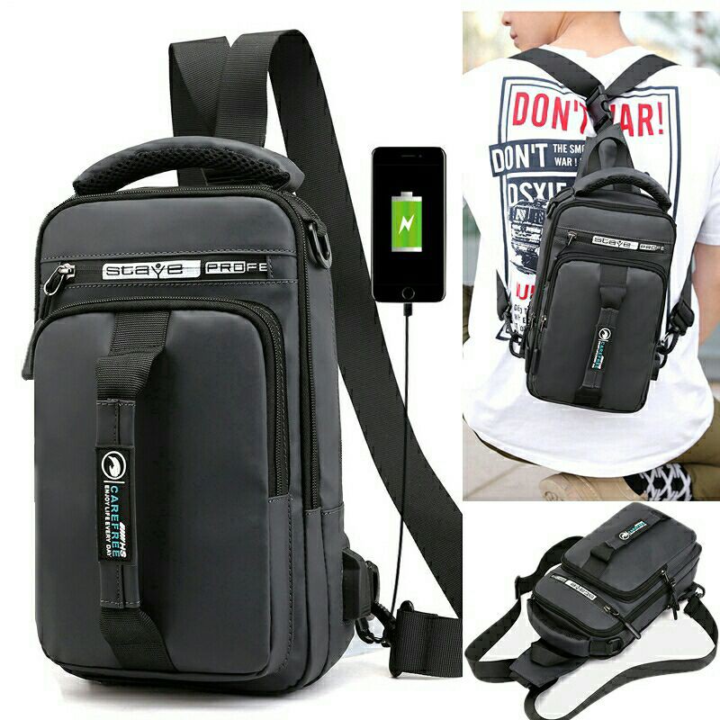 USB Charging Chest Bag Men Anti theft Sling Shoulder Bag