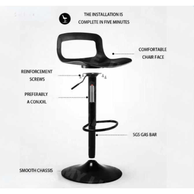 Black Bar Chair Stool Lift Adjust Swivel Backrest High Chair Household