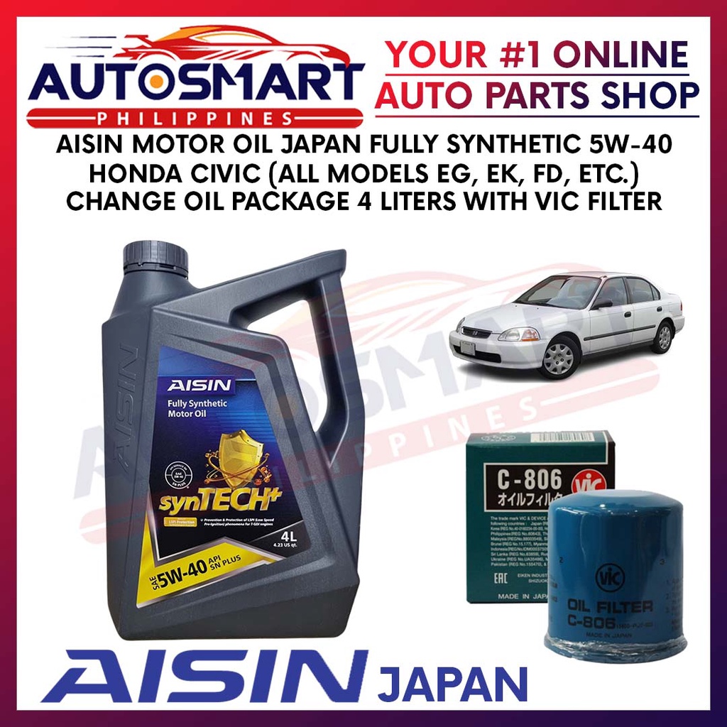 Aisin 5W-40 Honda Civic Fully Synthetic Motor Oil 4 Liters Change Oil ...