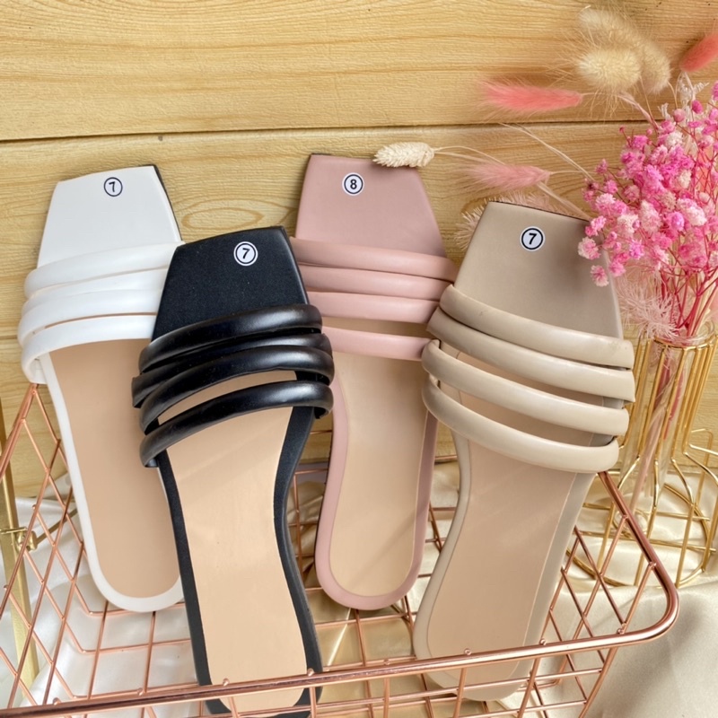 Kiara Four Strips Tubular Trendy Flat Sandals for Womens | Shopee ...
