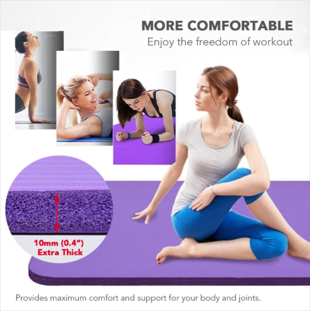 Yoga Mat NBR 10mm Mat Mat Pilates Gymnastics Rubber Sponge FREE Bag