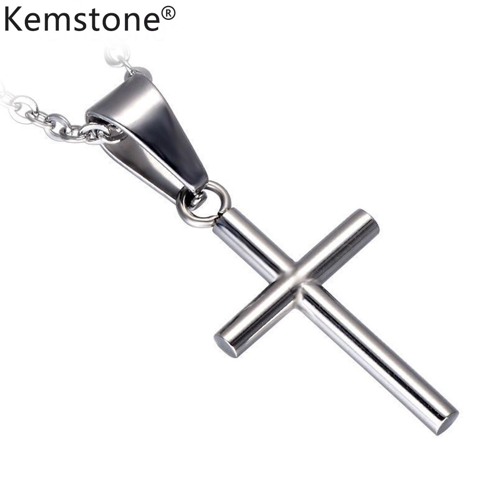 Kemstone Silver Plated Stainless Steel Cross Pendant Necklace For Men