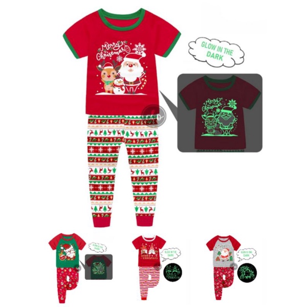 GLOW in the DARK Pajama Set Christmas Pajama Sets Santa Shortsleeve ...