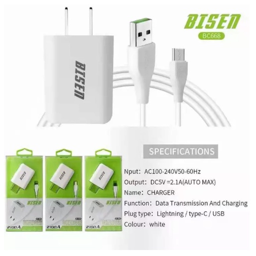 2021 NEW BISEN BC668 2.1 A Fast Charger Travel Adapter with Micro ...