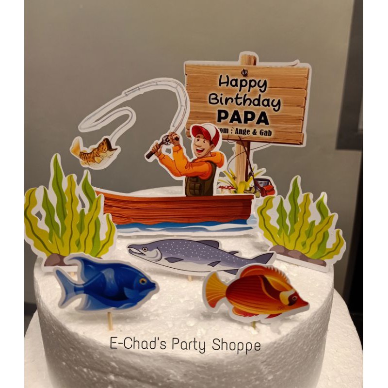 Fishing theme cake topper