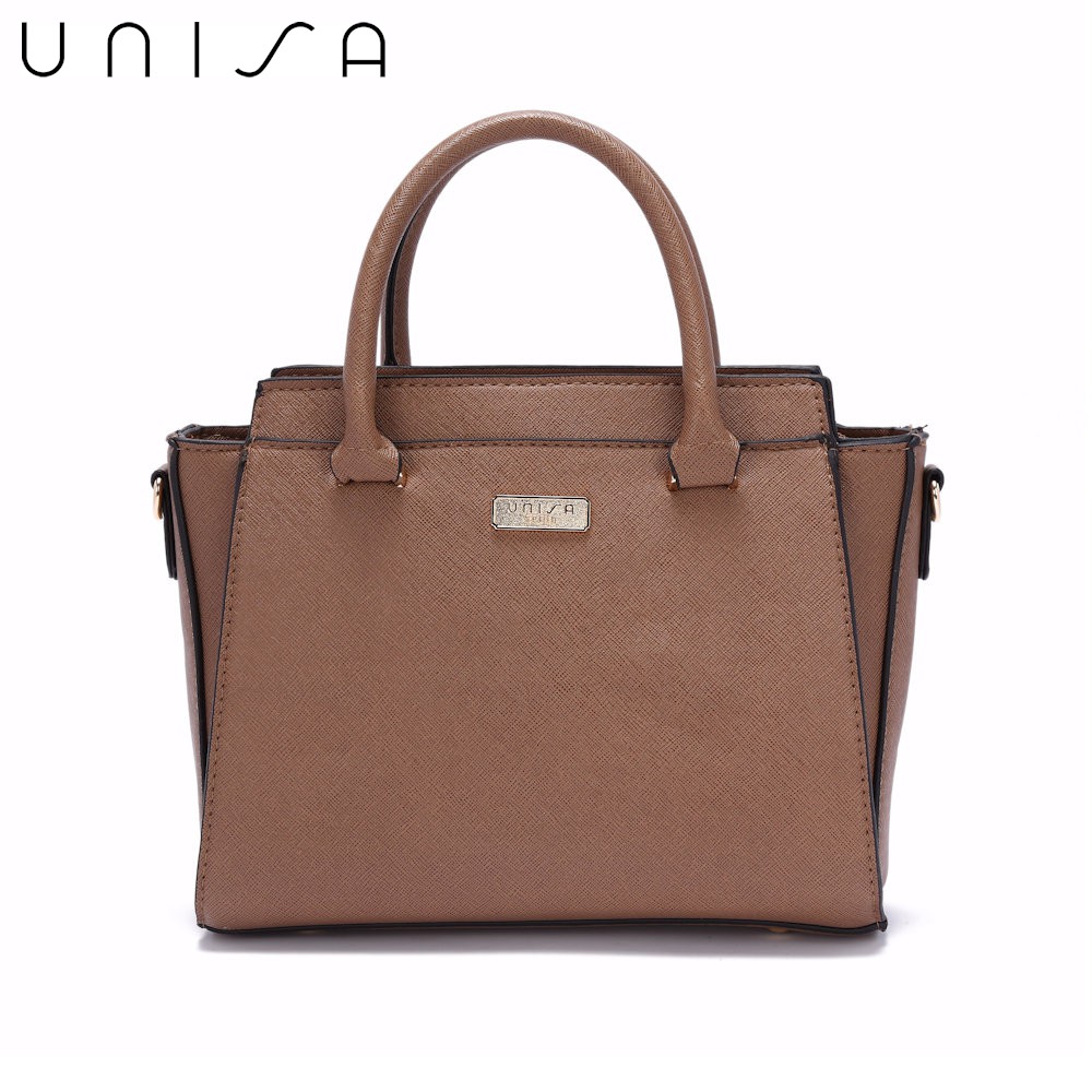 UNISA Saffiano Convertible Top Handle Bag Black/Grey/Khaki/Navy Blue