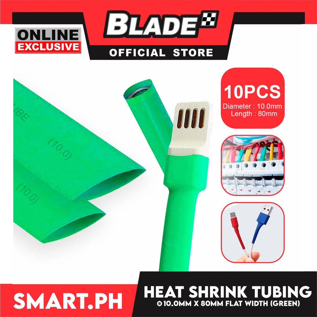 Heat Shrink Tube Wire Flat 10.0x80mm (Green) Insulated Heat Shrink