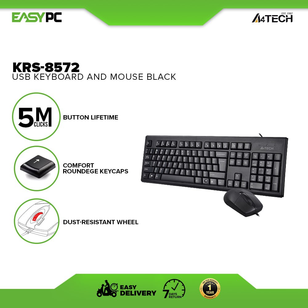 A4tech KRS8572 Keyboard and Mouse Usb Black, AShape Keyboard, USB