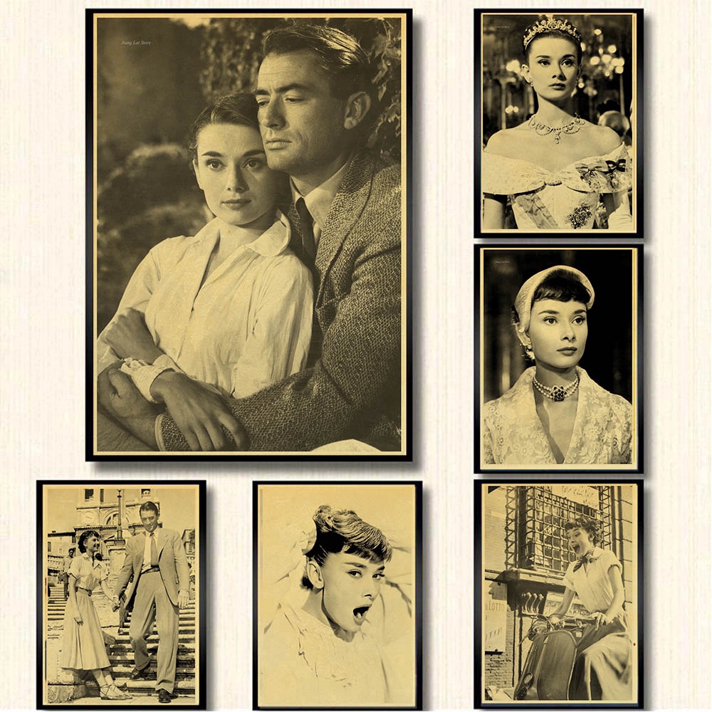 Movie Roman Holiday Audrey Hepburn poster retro kraft wallpaper vintage ...