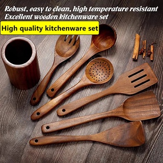 Wooden Utensil Set with a Holder (8 Piece)