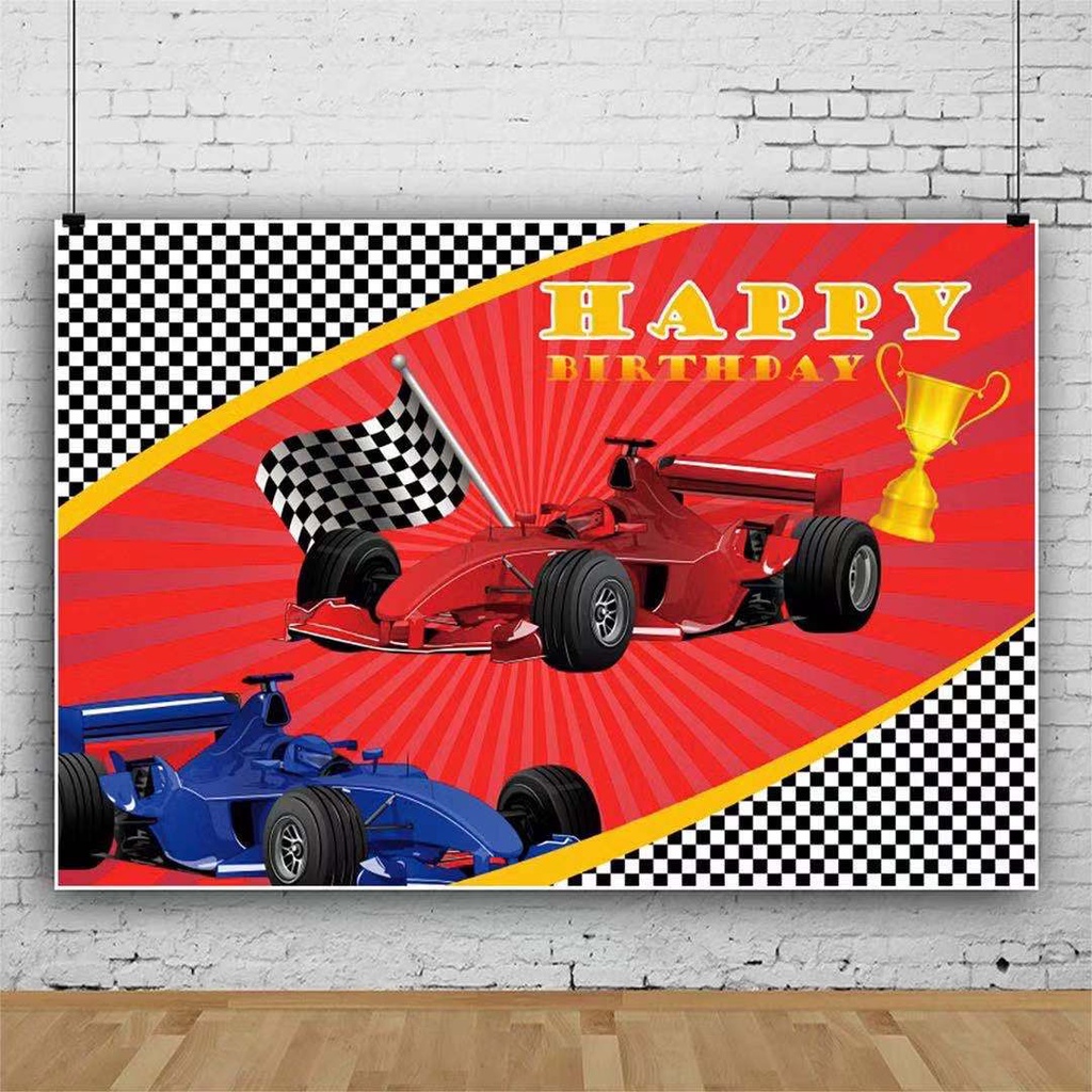 Racing Party Happy Birthday Backdrop Flag Racing Car Baby Boy Party ...