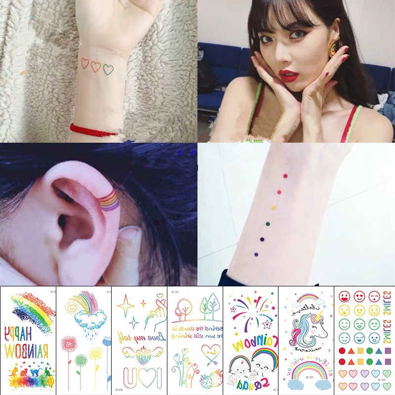 Colorful Temporary Tattoo Stickers Rainbow Smiley Love Heart Moon Sun Pacman Body Art Tattoo